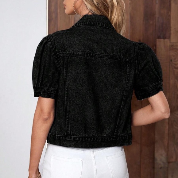 Puff Sleeve Button up Denim Jean Jacket - Picture 7 of 8